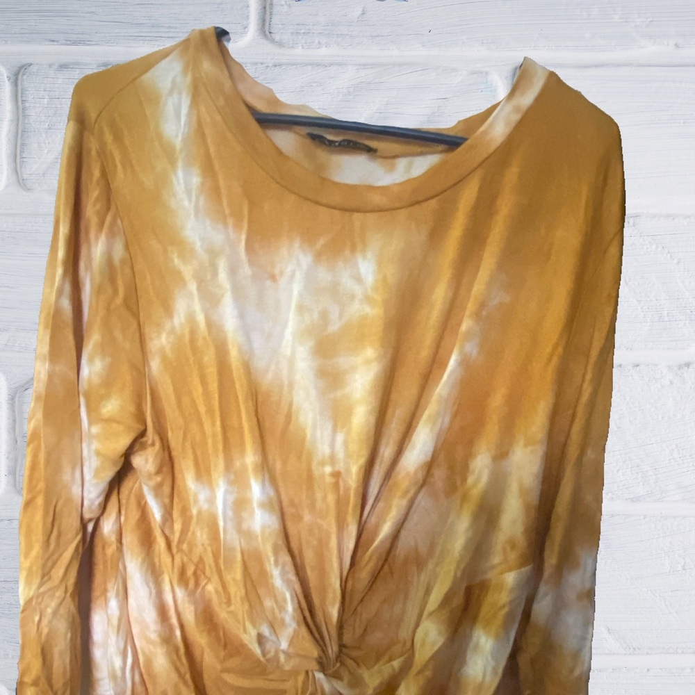 Adana Yellow Tie-Dye Knotted Top with Long Sleeves